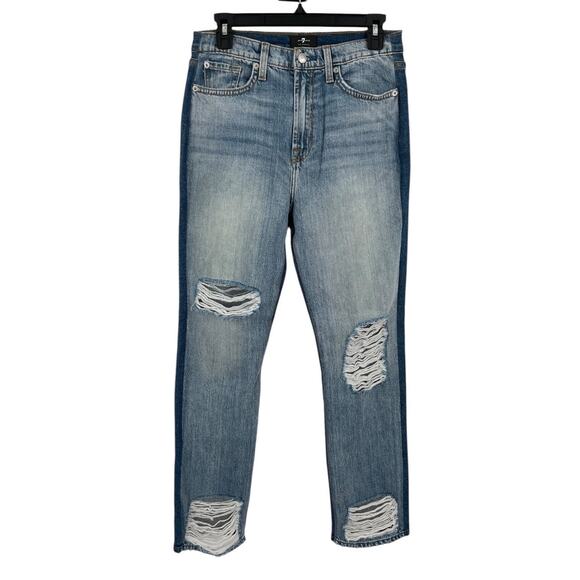 7 for All Mankind Jeans 50/50 Ripped High Waist Ankle Straight Leg size 28 - Picture 2 of 7